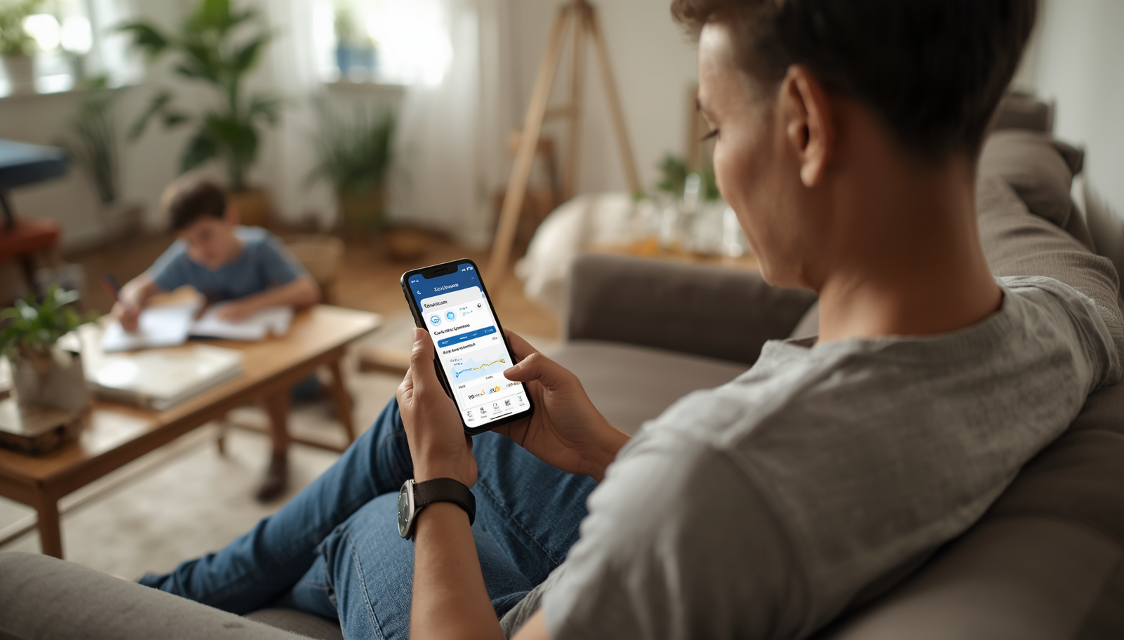 Parent using EduFyn Parent app on phone